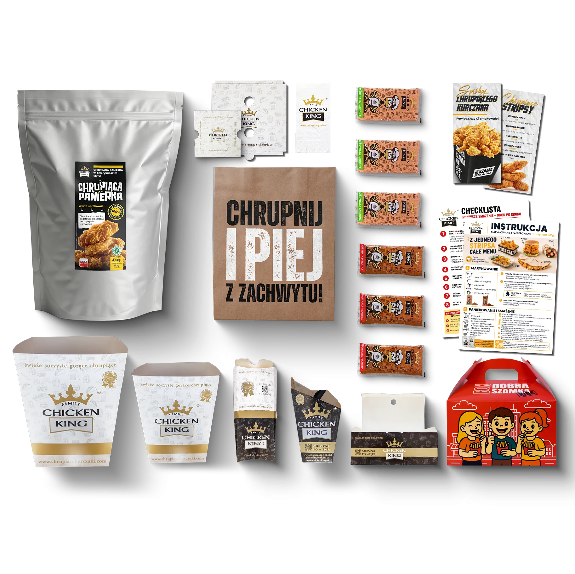 Zestaw startowy Chicken King — panierka, marynaty, instrukcja przygotowania i checklista testu