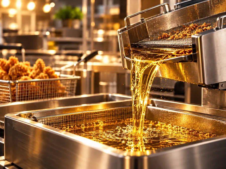 Filtrowanie frytury we frytownicy gastronomicznej